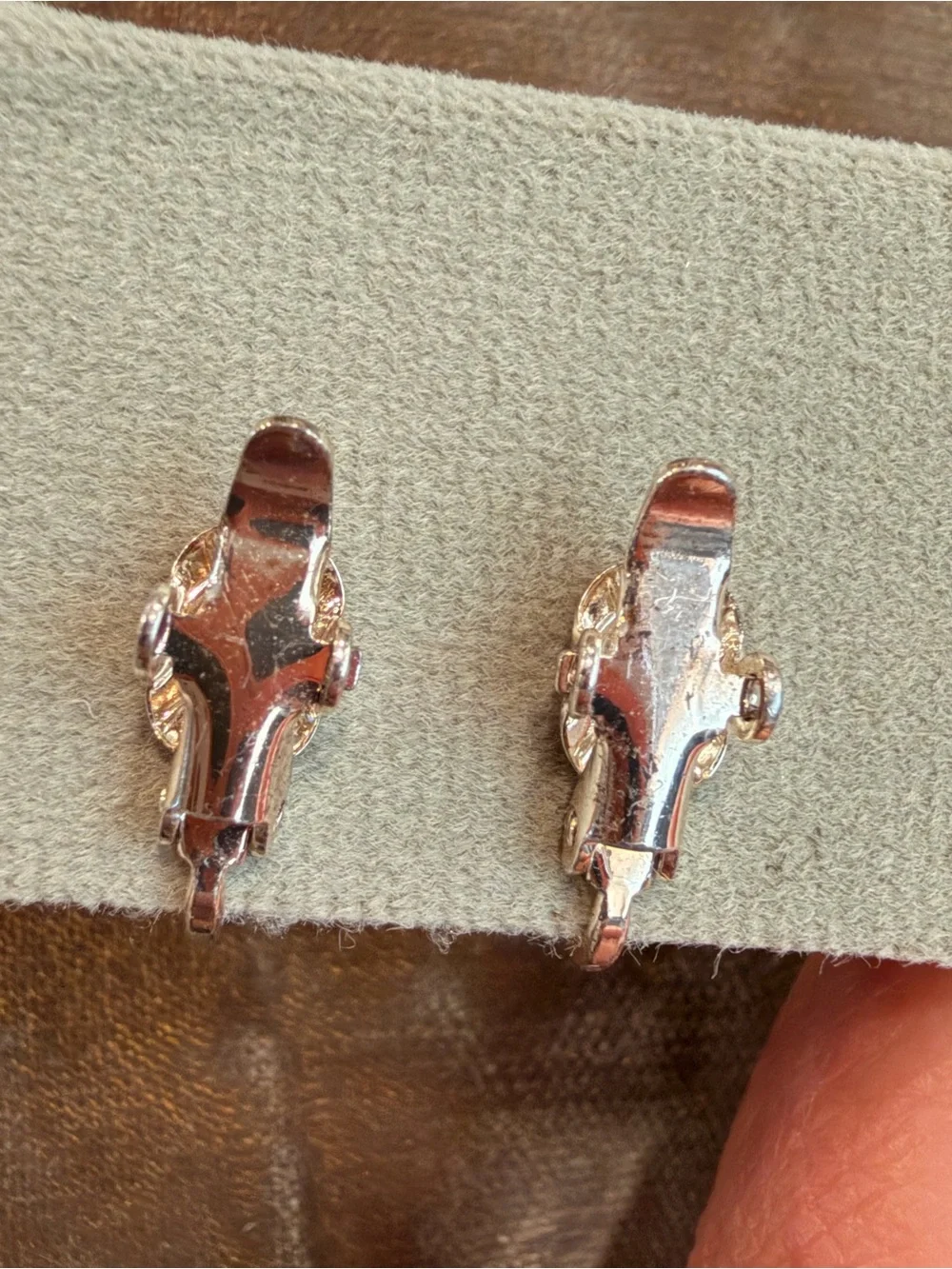 Vintage Clear Crystal Square Drop Clip On Earrings Silver Tone-1068